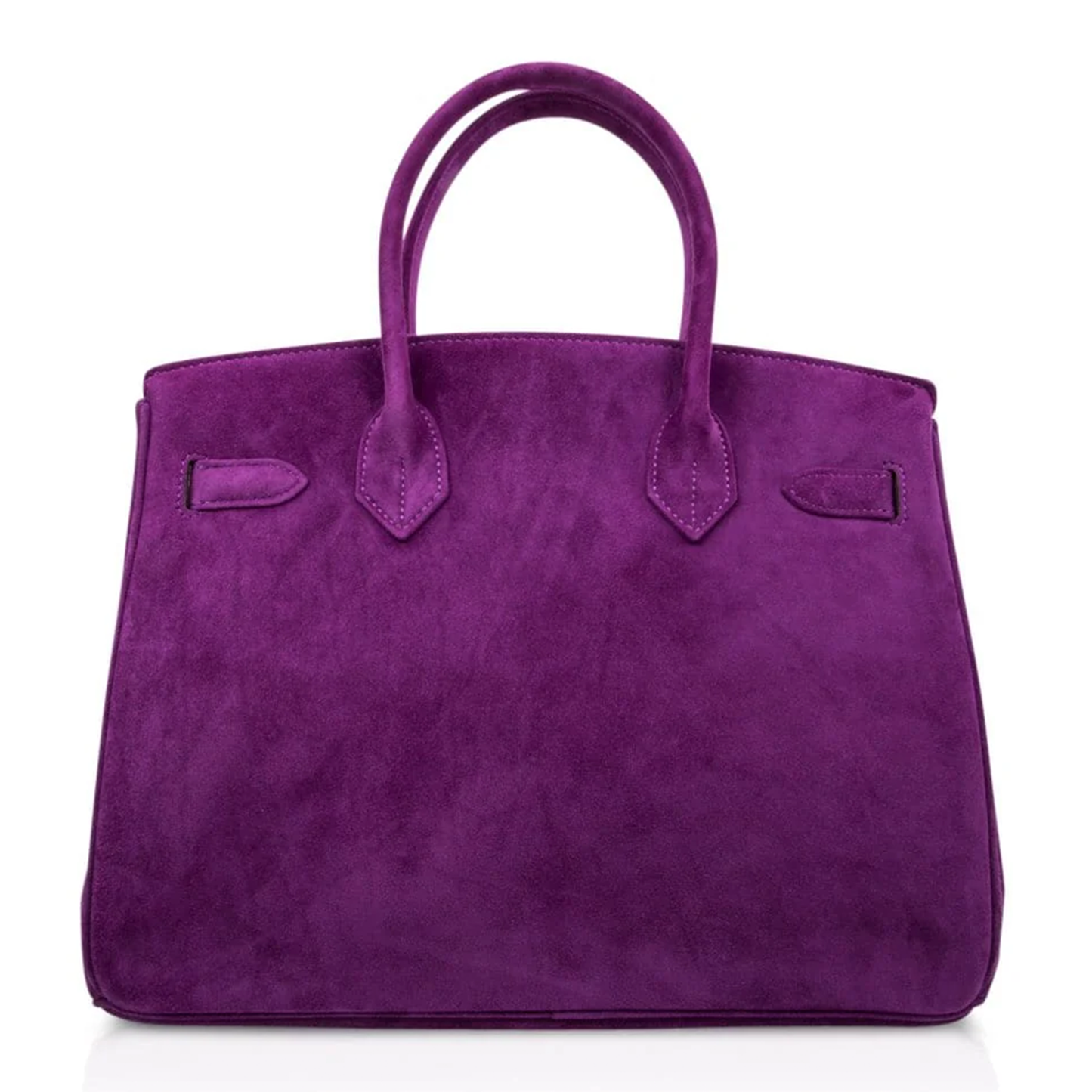 Deep Vivid Violet Soft Matte Fuzzy Grain Medium Rigid Hand Tote With Sleek Silvery Twist Lock Hardware And Coordinating Violet Suspended Metal Padlock Charm
