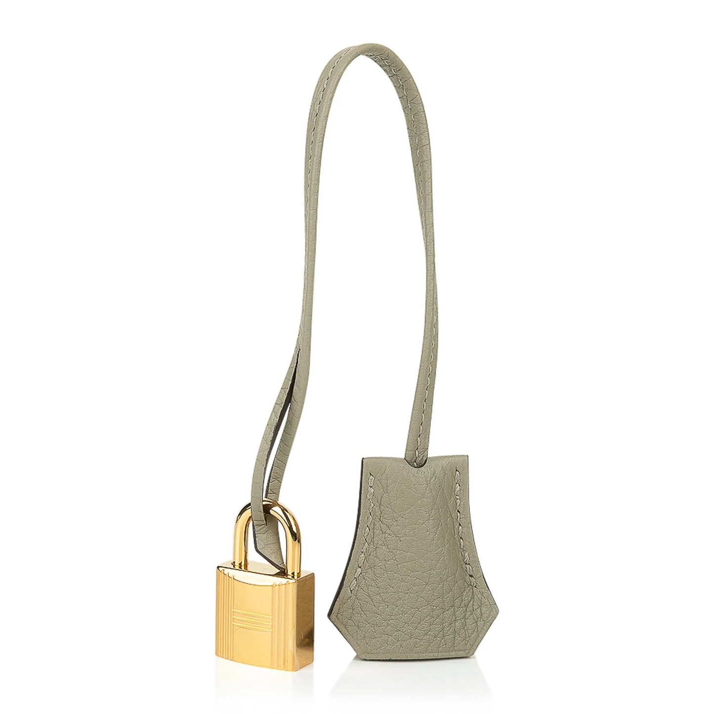 Soft Muted Sage Green Gentle Pebbled Grain Medium Structured Hand Tote With Luminous Golden Twist Lock Hardware And Coordinating Sage Suspended Metal Padlock Charm