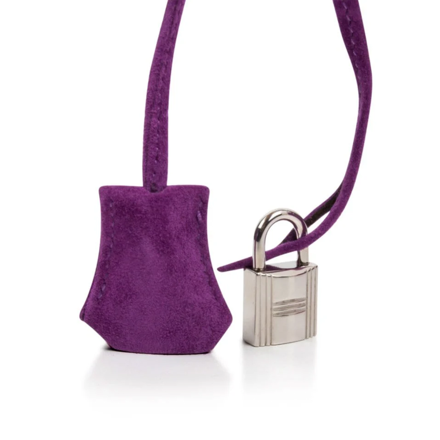 Deep Vivid Violet Soft Matte Fuzzy Grain Medium Rigid Hand Tote With Sleek Silvery Twist Lock Hardware And Coordinating Violet Suspended Metal Padlock Charm