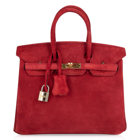 Bold Fiery Scarlet Soft Velvety Matte Grain Compact Box Hand Tote With Polished Golden Twist Lock Hardware And Coordinating Scarlet Suspended Metal Padlock Charm