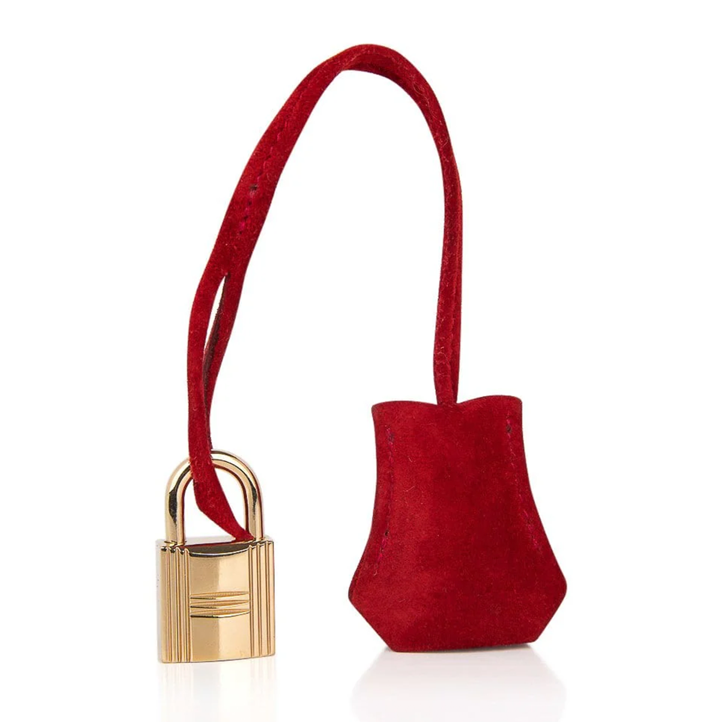 Bold Fiery Scarlet Soft Velvety Matte Grain Compact Box Hand Tote With Polished Golden Twist Lock Hardware And Coordinating Scarlet Suspended Metal Padlock Charm